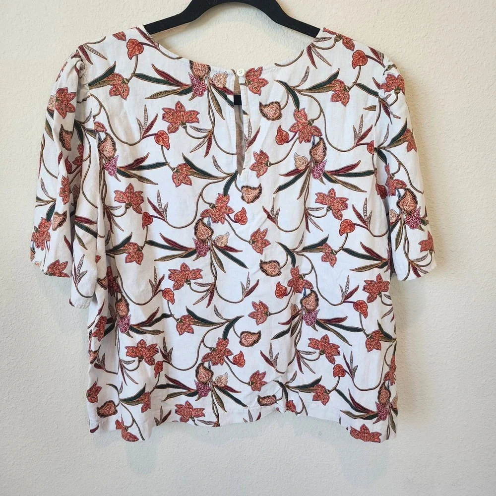 LOFT Womens Floral Linen Blend‎ Top in Large Cottagecore, Boho, Earthy, Granola